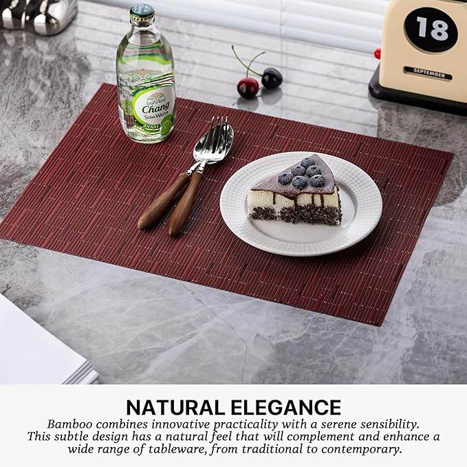 LEXMORE PVC Woven Placemats 12 PCS Wipeable Indoor/Outdoor Table Mats Washable Vinyl Place Mats for Dining Table, Set of 12-Burgundy