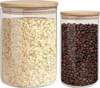 Glass Storage Jars Set Elegant Containers with Airtight Bamboo Lids, Perfect for Kitchen Organization - Flour, Rice, Pasta, Sugar, Coffee Beans, Accessories Included (2 packs(37oz / 110oz))