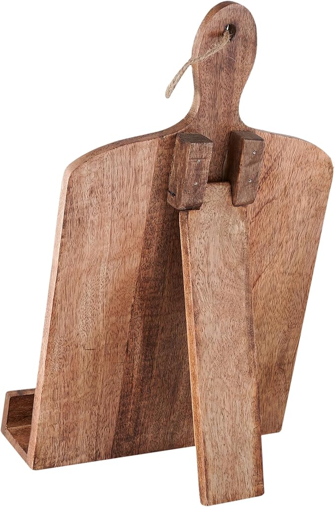 Wedding Gifts Wooden Cookbook Stand for Kitchen Counter Recipie Book Holder for Cooking, Solid Wood Chopping Board Style Foldable and Durable Recipe Holder for Tablets and Cookbooks (Brown)