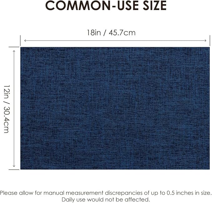 Placemats Set of 6, Bilayer Thickened Linen Place Mats Heat Resistant Machine Washable Wrinkle Free Carefully Selected Polyester Mats for Kitchen/Dining/Coffee Table (Navy Blue)