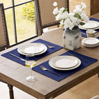 Romanstile Cloth Placemats Set of 6-12 x 18 Inch, Heat Resistant Double Layered Thickened Burlap Place Mats, Washable Faux Linen Farmhouse Table Mats for Kitchen/Dining/Party/Outdoor, Navy Blue