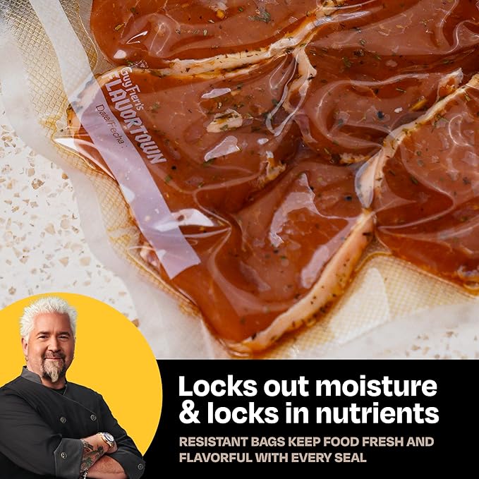 Guy Fieri's Flavortown 11” x 16’ Vacuum Seal Bag - 2-Pack BPA-Free Food Storage Bags, Freezer Safe, Locks in Flavor & Freshness, Reduces Waste, Ideal Kitchen Plastic Bags for Sealing & Preserving
