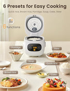COMFEE' Mini Rice Cooker 4 Cups Cooked/2 Cups Uncooked, Portable Non-Stick rice maker, 24 hours Timer Delay, 6 Functions, Fast Cooker, Brown Rice, Oatmeal, White