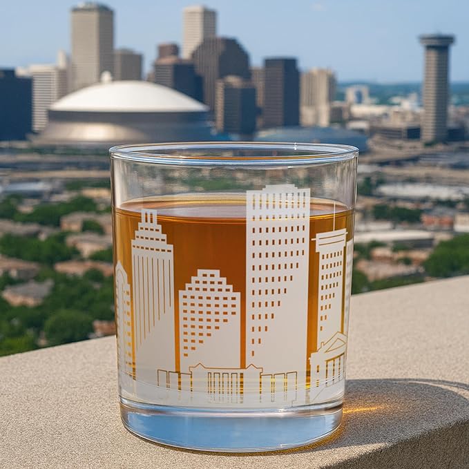 Greenline Goods – New Orleans, LA Skyline Whiskey Glasses (Set of 2), 10 oz – Rocks/Old Fashioned Tumblers