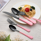 20 Piece Black Pink 18/0 Flatware Utensil Set for 4, Include Dinner Knife,Dinner Forks,Dinner Spoons,Salad Forks,Teaspoons,Silverware Set for 4, Dishwasher Safe