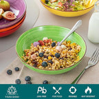 vancasso Bonita Pasta Bowls Set of 6, 38 oz Shallow Bowls, Ceramic Pasta Plates and Salad Bowls, Microwave & Dishwasher Safe Serving Bowls, Assorted Colors