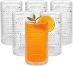 Large Vintage Hobnail Drinking Glasses Set of 6, 16oz Clear Highball Glasses Cups, Kitchen Water Glasses Cup, for Cocktail, Juice, Whiskey, Milk and Various Mixed Drinks