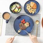 Vicrays Ceramic 12 Pieces Dinnerware Set - Dinner Plates Salad Plates Cereal Bowls Set Service for 4 - Scratch Resistant Microwave Oven Dishwasher Safe - Blue