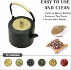 40.6oz Cast Iron Teapot for Stovetop, Japanese Black Tetsubin with Enamel, Tea Pot with Stainless Steel Infuser for Loose Tea, 1200ml Small Tea Kettle(Cylindrical Shape)