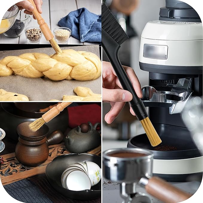 6-piece coffee grinding brush set, coffee grinding natural bristle brush and nylon espresso brush, coffee machine dust removal cleaning brush