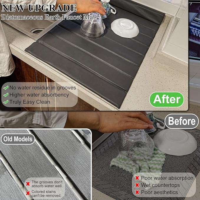 New Stone Drying Mat For Kitchen Counter, 25"(L)×16"(W) - Stone Dish Drying With Faux Leather Case, Foldable & Removable, Super Absorbent, Dish Drying Mat For Dishes, Utensils