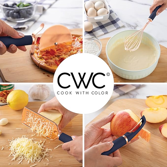 COOK WITH COLOR Kitchen Gadget Set Copper Plated Stainless Steel Utensils with Soft Touch Handles, Copper Navy, 10 Pieces