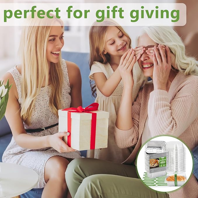 Ruckae 1lb Aluminum Mini Loaf Pans with Lids Silver Disposable Foil Mini Loaf Baking Pans Small Bread Tins for Party,Picnics,Gifts- 6" X 3.5" X 1.8" (60pcs+lids+stickers)