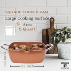 Moss & Stone 6 Pcs Copper Chef Cookware Non Stick Deep Frying Pan 9.5" x 3.5", Fry Basket, Steamer Rack, Dishwasher & Oven Safe, 5 Qt Deep Square Pot & Non Stick Pan, Induction Copper Cookware Set