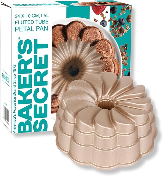Baker's Secret for Fluted Cake Pan, Fluted Cake Pans, Perfect for Fluted Cakes, Die Cast Aluminum Cake Pans, 2 Layers Non-stick Coating, Novelty Cake Pan - The Cast Aluminum Collection (Petal)