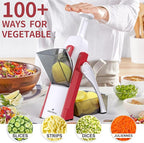 ONCE FOR ALL Safe Mandoline Slicer 5 in 1 Vegetable Cutter, Strips Julienne Dicer Adjustable Thickness 0.1-8 mm for Kitench Fast Meal Prep (Red)