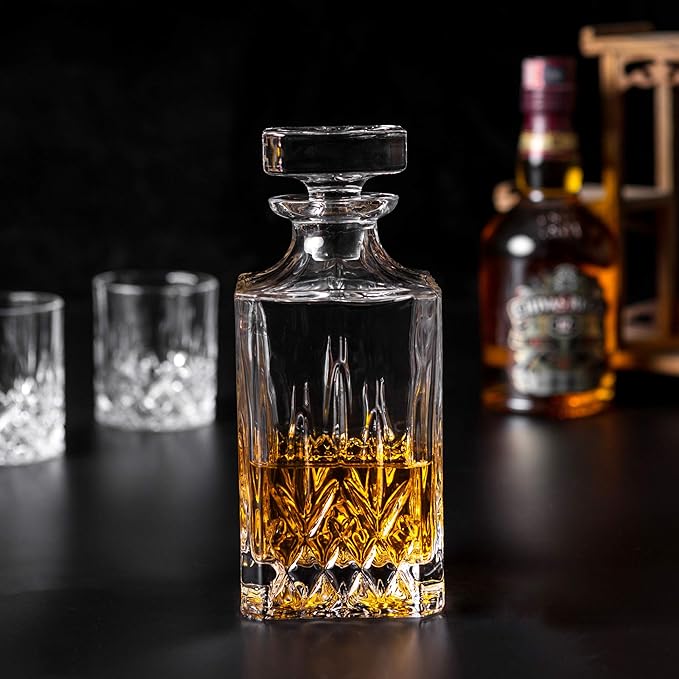 KANARS Whiskey Decanter And Glasses Set in Unique Gift Box - Original Crystal Liquor Decanter Set For Bourbon, Scotch, Vodka, Rum or Whisky, 5-Piece, Gifts for Men Dad