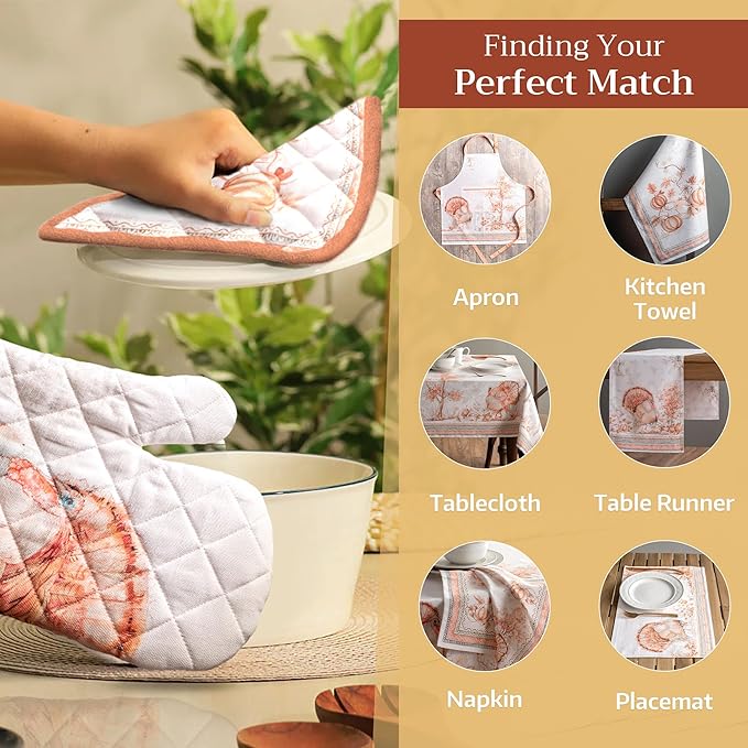 Maison d' Hermine Pot Holders 100% Cotton Heat Resistant Potholders 8" x 8" Hot Pads with Loop BBQ, Cooking, Baking, Grilling, Kitchen, Handling Hot Pans (Pack of 1, Giving Thanks)