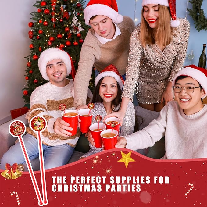 Meanplan 60pcs Christmas Swizzle Sticks Christmas Cocktail Stirrers Plastic Stir Sticks Xmas Santa Claus Snowman Decorations for Birthday Party Coffee Shop Supplies Favors Gifts (Gingerbread)