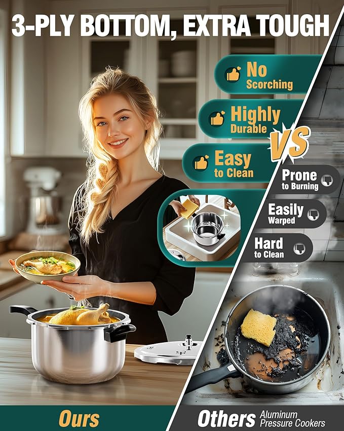 WantJoin Pressure Cooker Stainless Steel 6.5 Qt, Commercial Stove Top Pressure Cooker Pot Used for Pressure Foodie or Steaming, Compatible with Gas & Induction Cooker