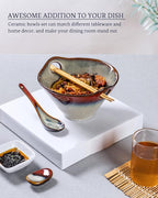 HENXFEN LEAD Japanese Ramen Noodle Bowl Set of 2-30 Oz Large Porcelain Salad Bowls with Chopsticks, Soup Spoons and Rests, Kitchen Serving Dishes for Pho, Udon - Reactive Red