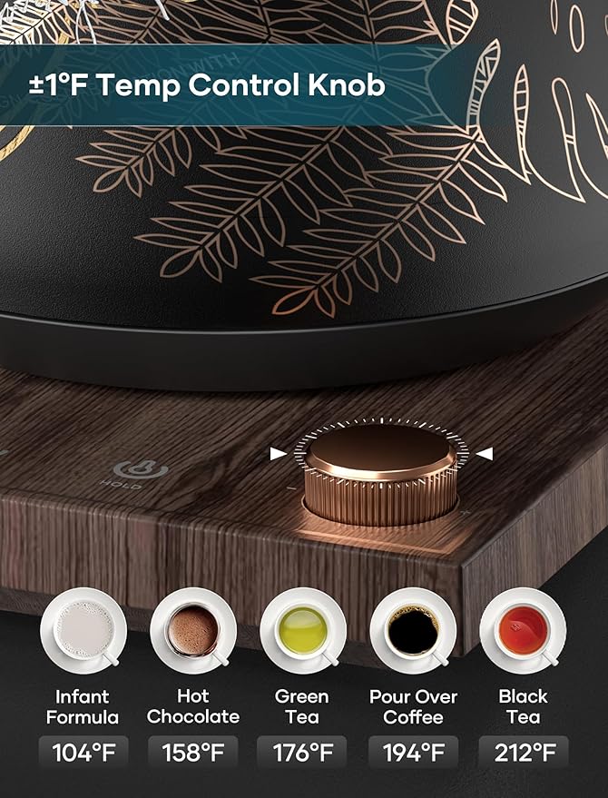 Electric Kettle, Gooseneck Electric Kettle, ±1℉ Precise Temperature Control, Stainless Steel Interior, Quick Heating for Pour Over Coffee, Tea & Boiling Water, 0.9L (Artist)