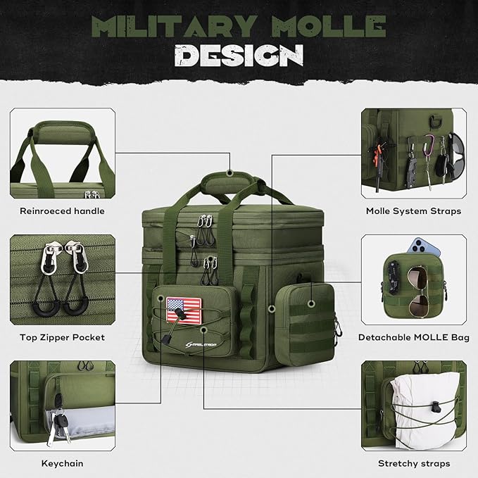 Maelstrom Tactical Lunch Box, 23 L Insulated Lunch Bag for Men, Expandable Double Deck Lunch Cooler Bag,Large Leakproof Soft Lunch Tote with Detachable MOLLE Bags, for Adult Women Work,Picnic