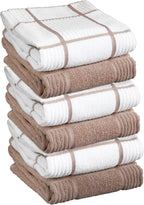 T-fal Solid & Checked Parquet Kitchen Towels: Highly Absorbent, Super Soft Long Lasting - 100% Cotton, 16"x26" Dish Towels for Cleaning & Drying Dishes, Pans, Glassware, Countertops, 6-Pack, Sand