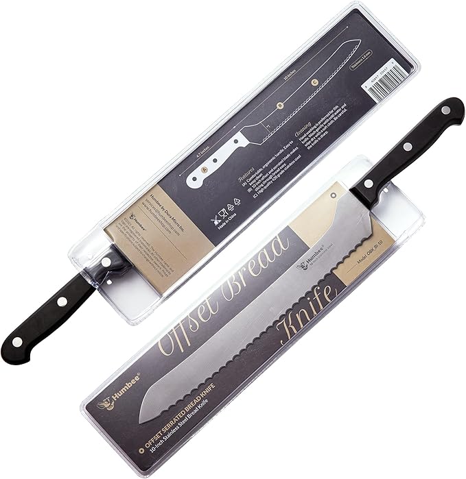10 Inch Serrated Offset Bread Knife, Premium Stainless Steel Blade with Wave Edge, Full Tang Handle, Razor Sharp for Bread, Durable Professional Kitchen Knife, Black
