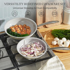KITEXPERT Non Stick Frying Pans Set, Titanium Ceramic Pan Skillet Set Non Toxic, 8" 9.5" 11" Nonstick Frying Pan, Stainless Steel Handle, Dishwasher & Oven Safe, PFAS & PTFE & PFOA Free, Cream