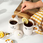 Young's Inc. Ceramic Honey Jar with Lid and Wooden Honey Dipper - Farmhouse Kitchen Decor - Tea Accessories