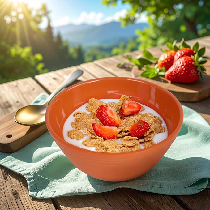 Melamine Beaded Cereal Bowls Set Fall, 6 inch, 24oz All purpose/Soup/Salad Bowls Set of 6, Unbreakable Durable, Dishwasher Safe, BPA Free - Perfect for Soups, Salads, Cereal & Entertaining