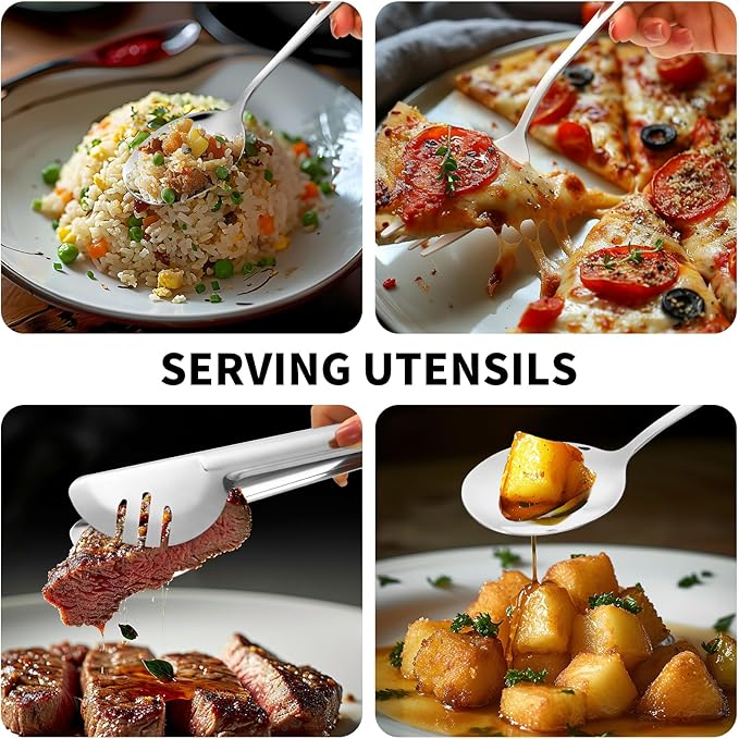 53PCS Silverware Set for 8 with Flatware Drawer Organizer, Stainless Steel Cutlery Set with Steak Knives, Include Spoons and Forks Set & Serving Utensils, Mirror Polished, Silver