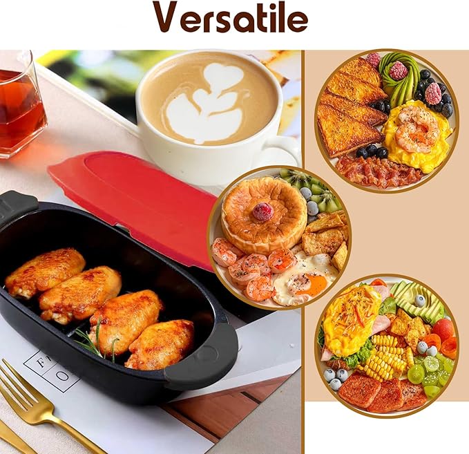 Quick-Heat Microwave Egg Cooker and 33 OZ Microwave Grill Combo | 2-Piece Breakfast Maker Set for Grilling, Frying, Crisping Meat, Bacon, Pancakes & Veggies | Dishwasher Safe & Non-Stick for Kitchen RV, Dorm, Office(Red)