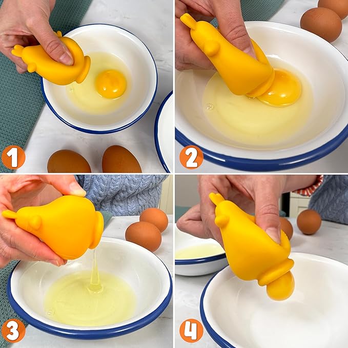 Egg Separator, Chicken Shape, Egg White Separator, Raw Eggs - No Drip, No Mess - Food Grade Silicone, Kitchen Cooking, Kitchen Gadgets Unique Baking Tools (Yellow)