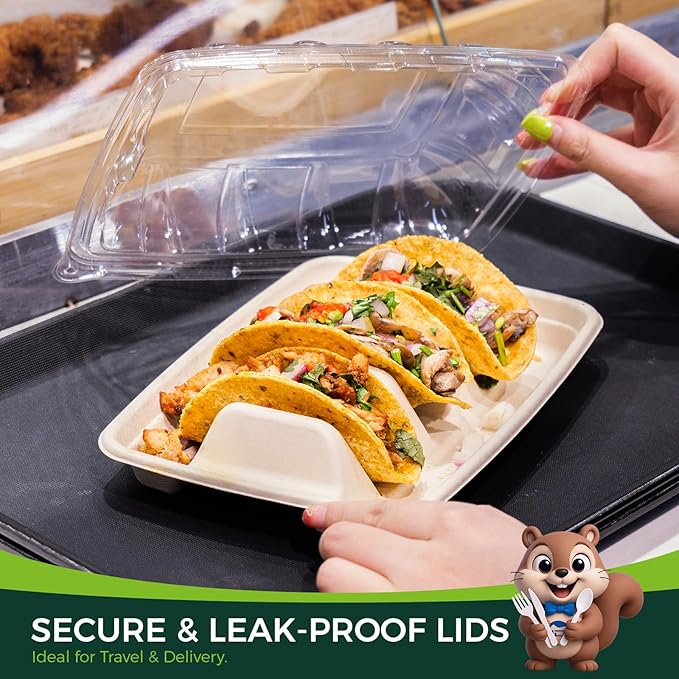 50-Pack 100% Compostable Biodegradable Paper Taco Holders, Eco-Friendly Disposable Paper Taco Tray for Taco Tuesday, Lazy Susan Taco Bar (50-Pack)