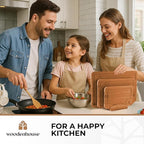 Wooden Cutting Boards for Kitchen, Wood Cutting Board - Bamboo Cutting Board Set of 3 with Holder, Dark Color, Durable & Eco-Friendly, Perfect for Chopping, Serving, and Food Prep.