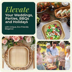Palm Leaf Bamboo Plates & Pre-Rolled Bamboo Cutlery Party Set - 10 & 7'' Compostable Plates Elegant Pre-Rolled Utensils, Napkins , Cups for Weddings, Events, and Special Occasions For 30 Guests