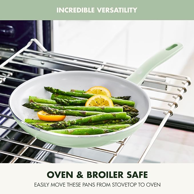 GreenPan Dover Healthy Ceramic Nonstick, 12 Piece Cookware Pots and Pans Set, PFAS-Free, Dishwasher Safe, Comfort Grip Handle, Pastel Green
