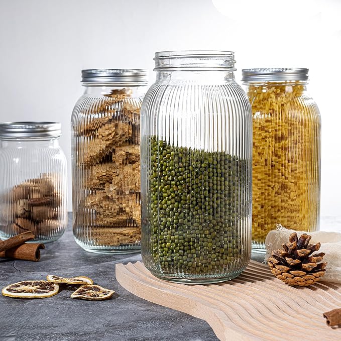 WELLIFE 64 oz mason jar, 1 Pack Wide Mouth Mason Jars for Pickling, Canning, Fermenting and Food Storage, Microwave & Dishwasher Safe