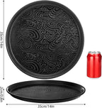 Hacaroa 4 Pack Round Restaurant Serving Tray, 14 Inch Black Plastic Server Tray Non-Slip Food Serving Platter for Drinks, Bar, Cafeteria, Hotel, Coffee Table, Raised Edges