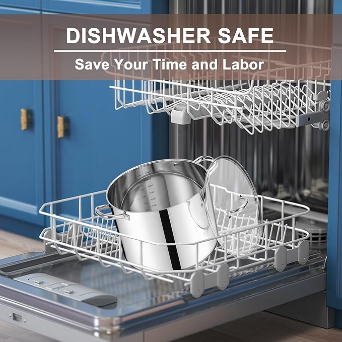 20 Qt Large Stock Pot, E-far Stainless Steel Stockpot with Lid for Boiling Cooking Soup Stew Canning, Heavy Duty Tri-Ply Bottom Works w/Induction, Commercial Grade & Dishwasher Safe