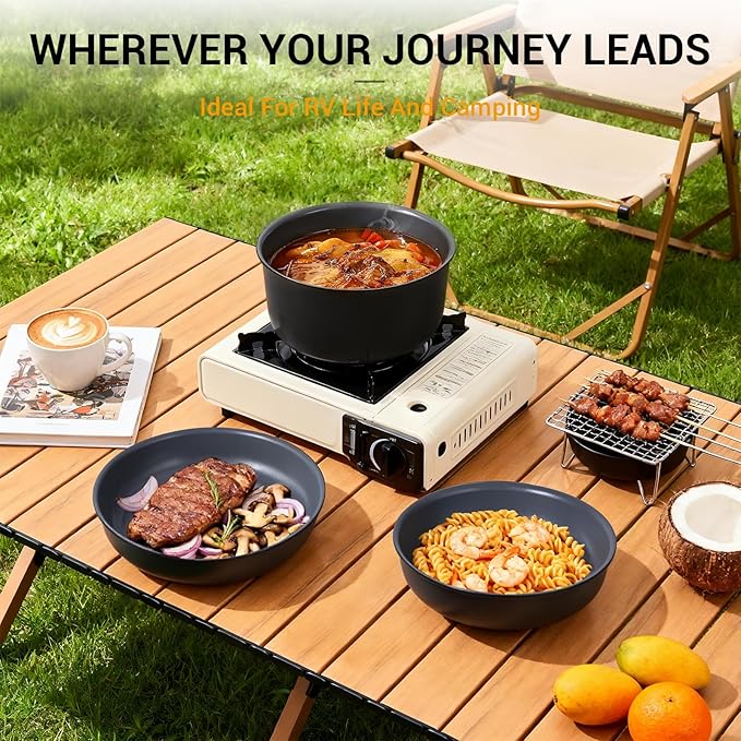 Ammeloo 18 Pcs Pots and Pans Set Non Stick, Induction Ceramic Cookware Set with Detachable Handle,Non Toxic Kitchen Cooking Set with Removable Handle for RVs,Camping,Fridge, Dishwasher/Oven Safe,Black