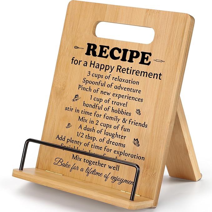 Retirement Gifts for Woman Cookbook Stand, Best Retiremen Gifts for Woman 2025, Happy Retirement Gifts for Women Men Mom Teacher Nurse Coworkers Retirees, Funny Retired Gifts Recipe Book Holder