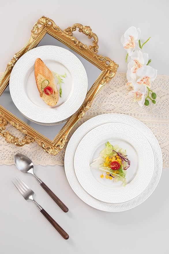 12-Piece Ceramic Dinnerware Set for 4 – Ceramic Plate and Bowel sets, Made by Kolin, Annealing, High Porosity and Density, Dense and Translucence (White)