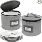 HOMELUX THEORY Saucer Plate Storage Box, 2pc LightGray Hard Shell China Storage Containers Thick Lid & 24 Felt Pads, Heavy Duty Moving Box with Handles for Dishes, Dinner Plate, & Dinnerware