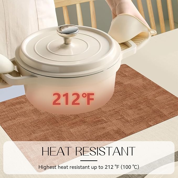 Romanstile Reversible Vinyl Placemats Set of 6, Faux Leather 100% Waterproof Oil-Proof Wipeable Place Mats, Heat Resistant Dual Sided Table Mats for Kitchen/Dining/Party (Grey Orange, 12 x 17 Inch)