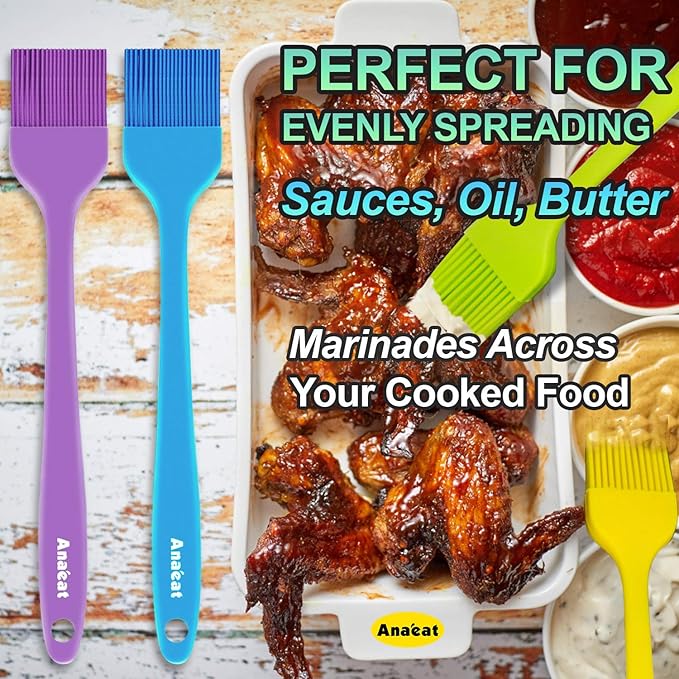 Anaeat High Heat Resistant Silicone Basting Pastry Brush Set of 5- Hygienic One-Pieces Design Spread Oil Butter for BBQ Grill Barbecue Baking Kitchen Cooking - BPA Free & Dishwasher Safe (10"+8.2")