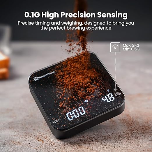 Maestri House Mini Coffee Scale with Timer, USB-C Rechargeable Espresso Scale, 2kg/0.1g Accurate Scale for Espresso and Pour-Over Coffee, Portable Digital Kitchen Scale with Auto Timer (Black)