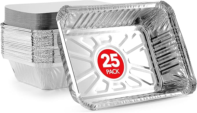Stock Your Home 2 Lb Aluminum Pans with Lids (25 Pack) - Disposable & Recyclable Takeout Trays with Lids - To Go Containers for Restaurants, Catering, Delis